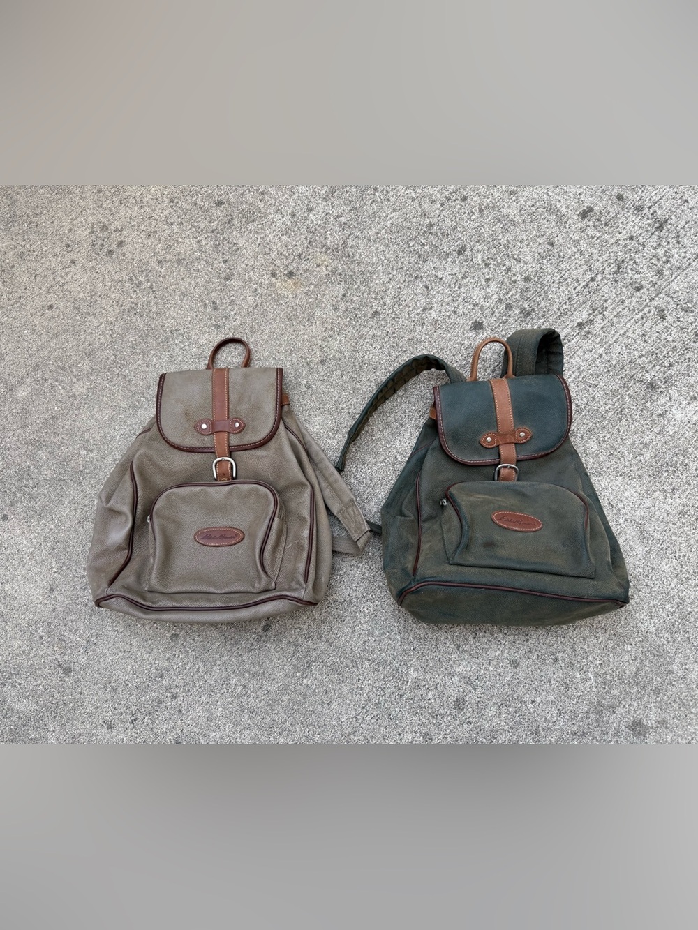 2 Vintage Eddie Bauer Vintage Green & Brown Leather Backpack